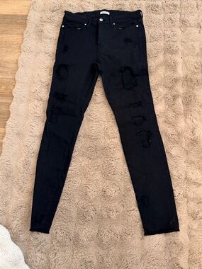 Good American Black Distressed Skinny Jeans